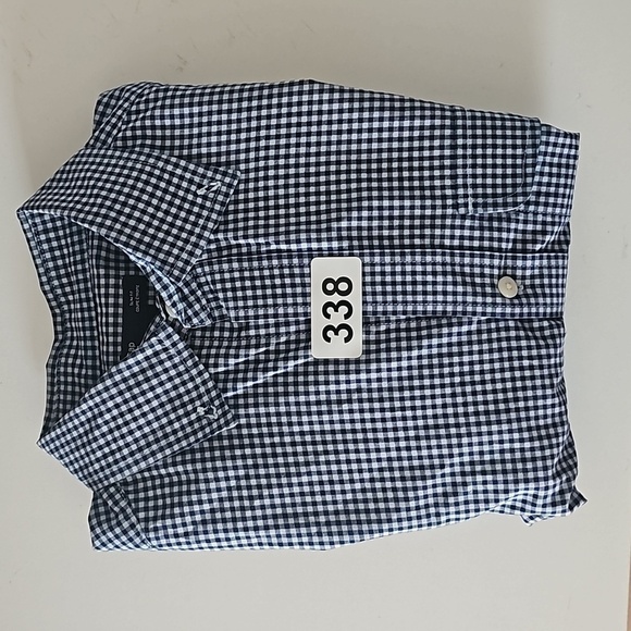 Gap Navy & White Gingham Checkered Long Sleeve Button Down Slim Fit Shirt Size S - Picture 8 of 8